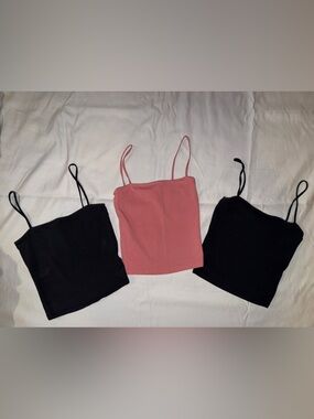 Bundle of 3 H&M Spaghetti Strap Tank Tops (2) Black (1) Pink